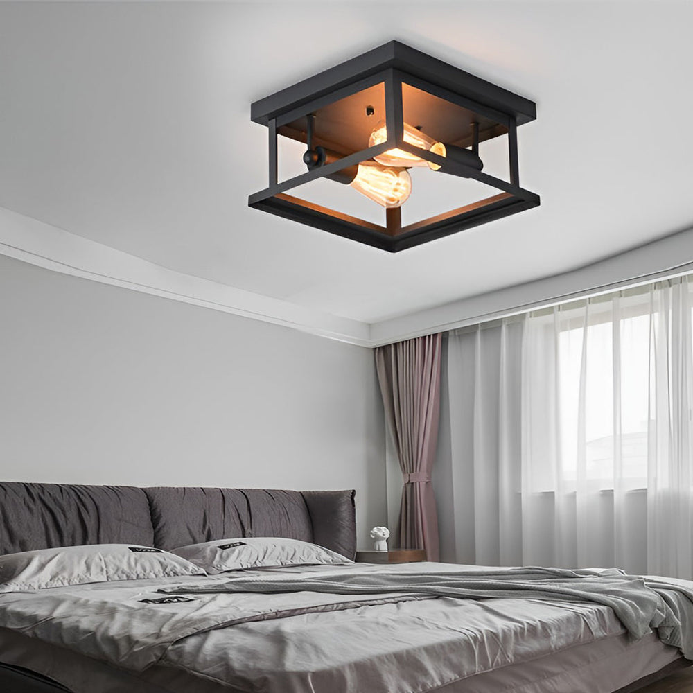 Square Iron Retro Industrial Ceiling Light Flush Mount Lighting