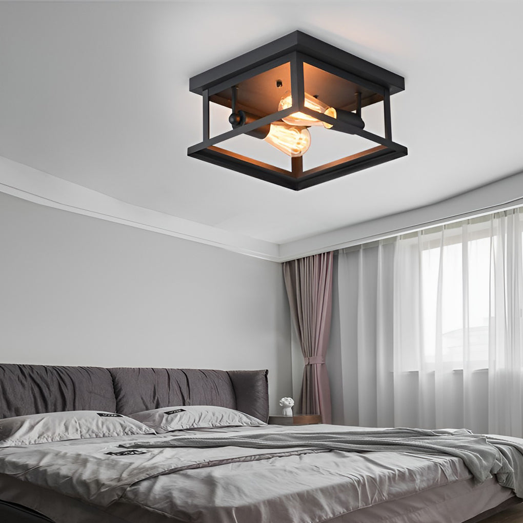 Square Iron Retro Industrial Ceiling Light Flush Mount Lighting