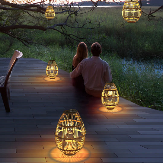 Portable Rattan Wood LED Waterproof Solar Garden Lawn Lamp