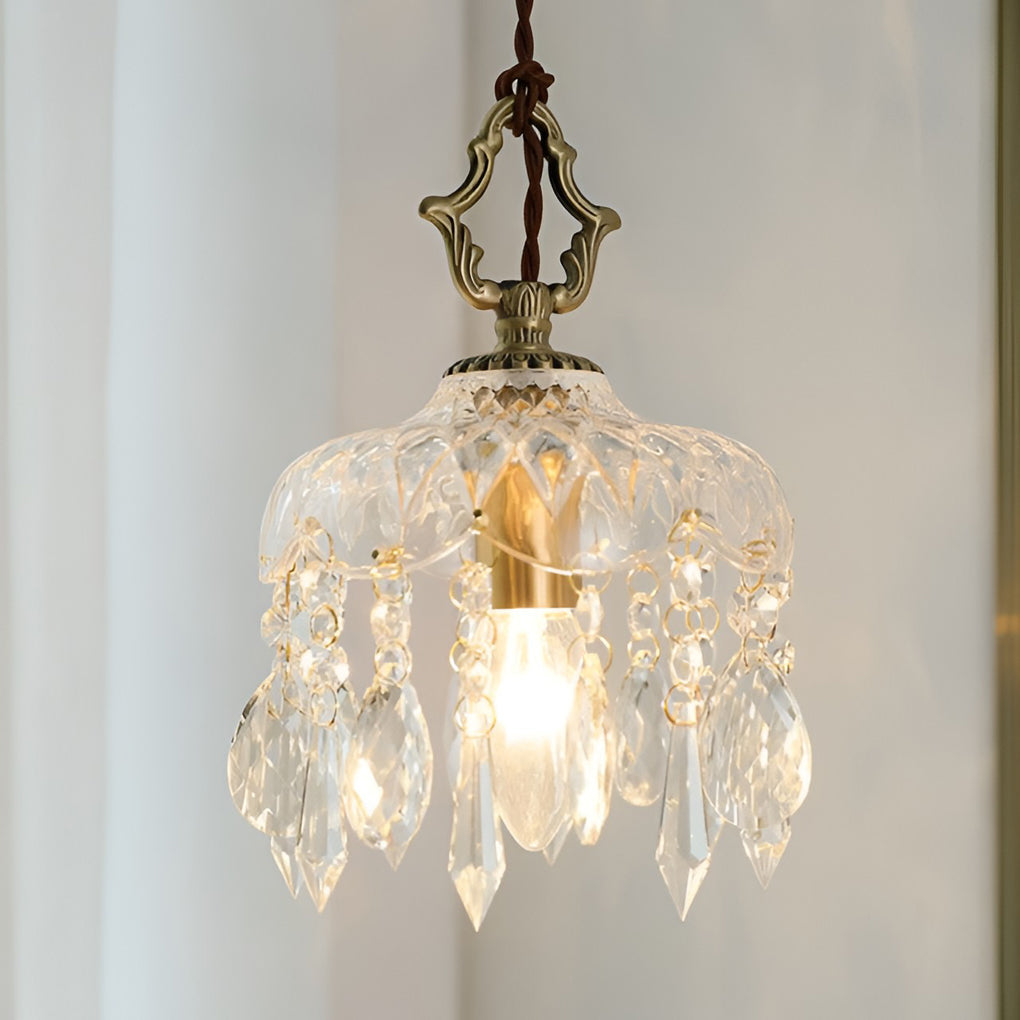 Retro Glass Crystal LED Gold Modern Pendant Light