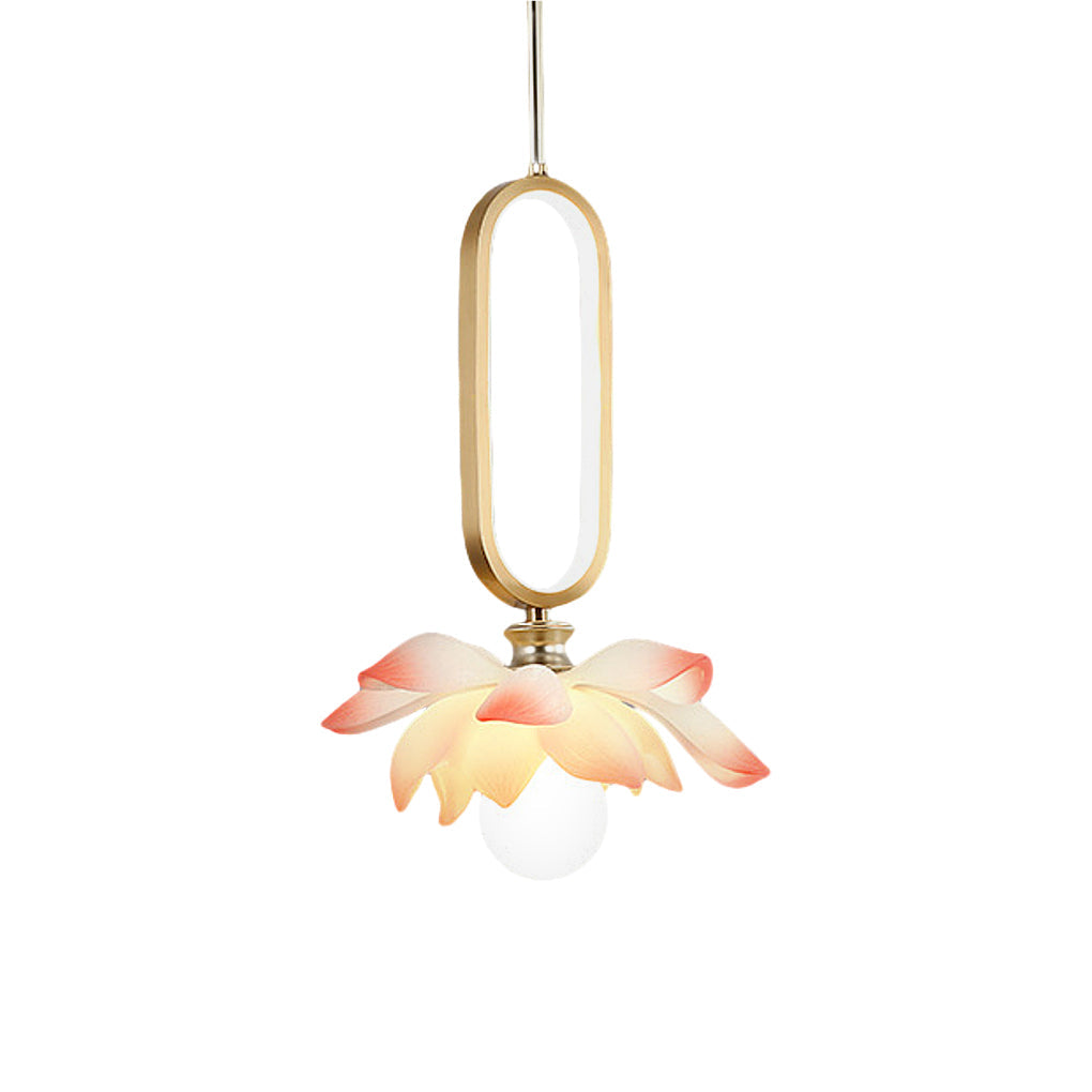 Creative Lotus Flowers Luminous Copper Oval Ring LED Modern Pendant Light