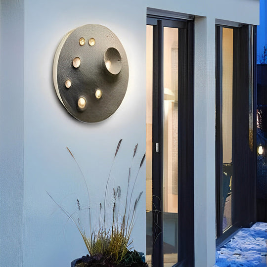 Round Creative Cement Lunar Crater LED Waterproof Outdoor Wall Lamp