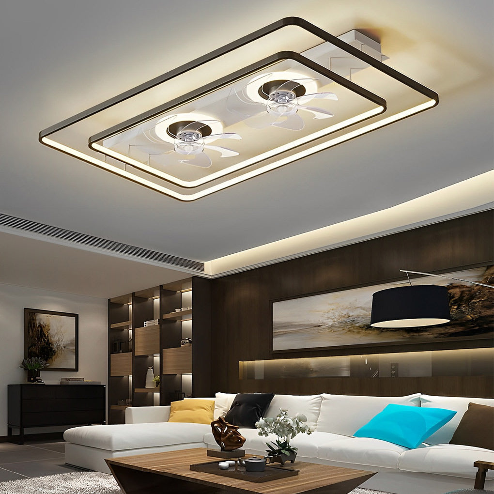 Rectangular LED Dual-Fan Nordic Bladeless Ceiling Fan