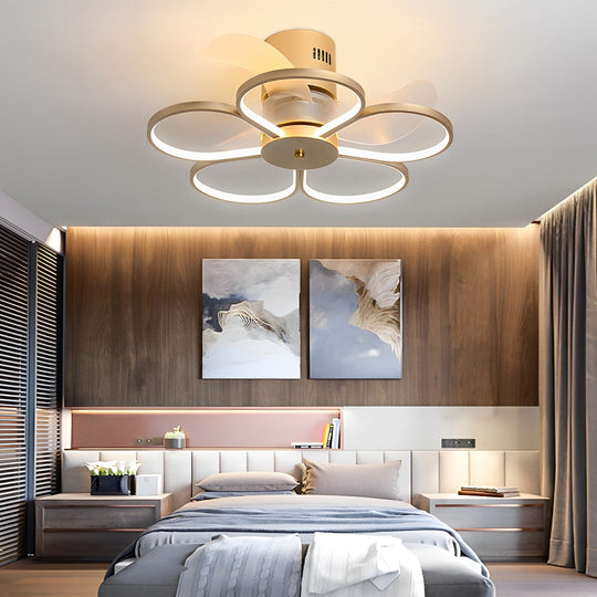 Modern Flower Shaped Bladeless Ceiling Fan with 70W LED and 3-Step Dimming