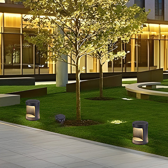 Modern Cylinder LED Outdoor Lawn Lamp Solar or Hardwired