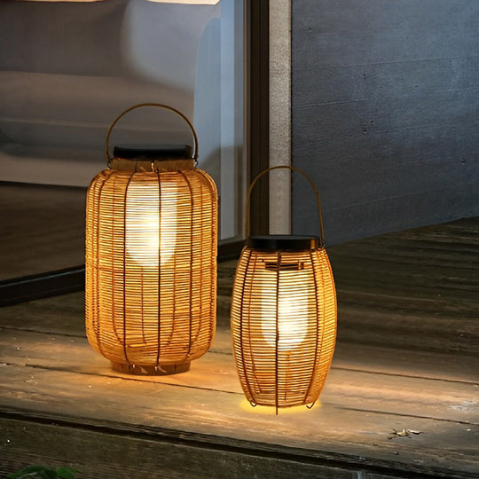 Portable Lantern Rattan LED Waterproof Solar Outdoor Floor Lamp