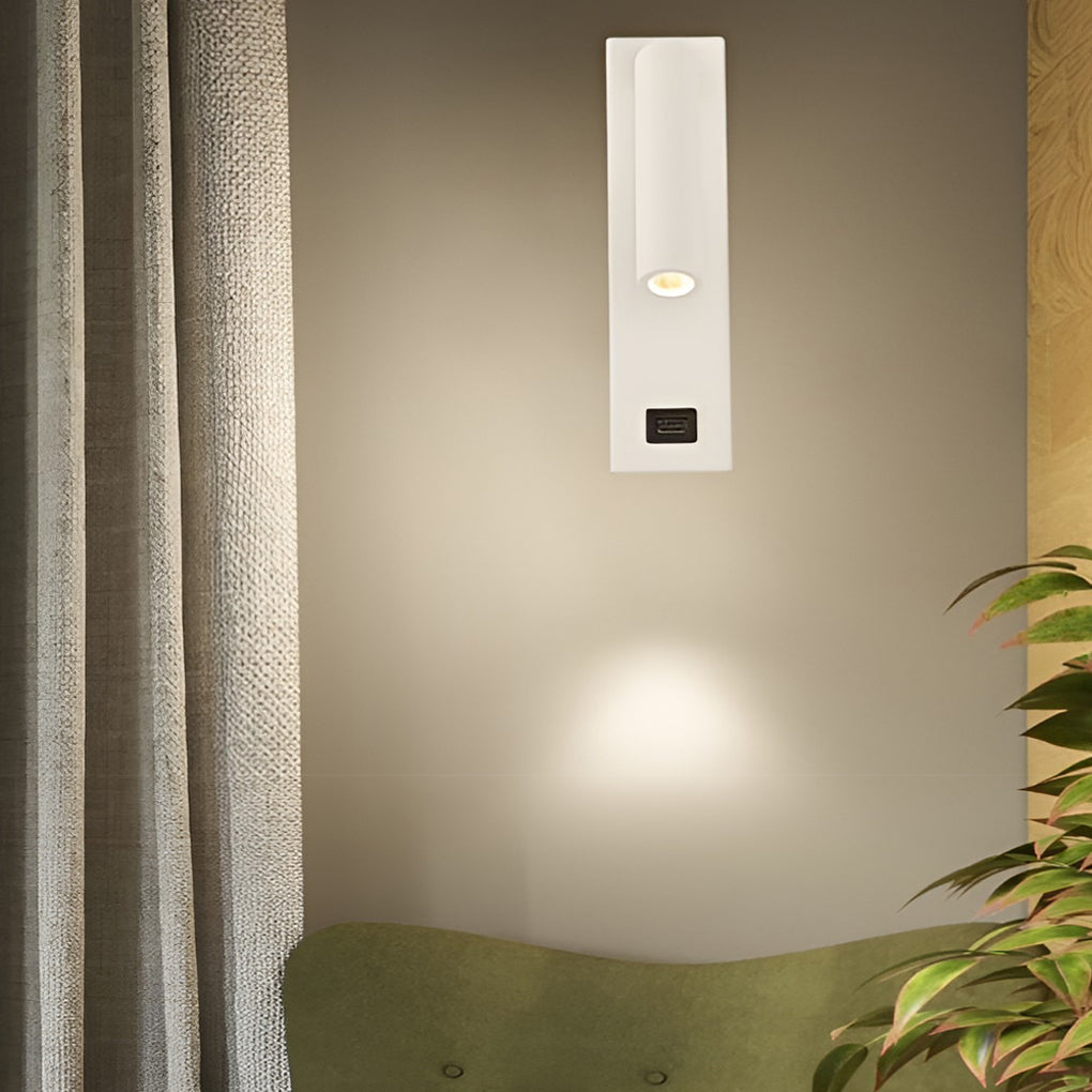 Rectangular Adjustable LED Wall Lamp with Switch & USB Port