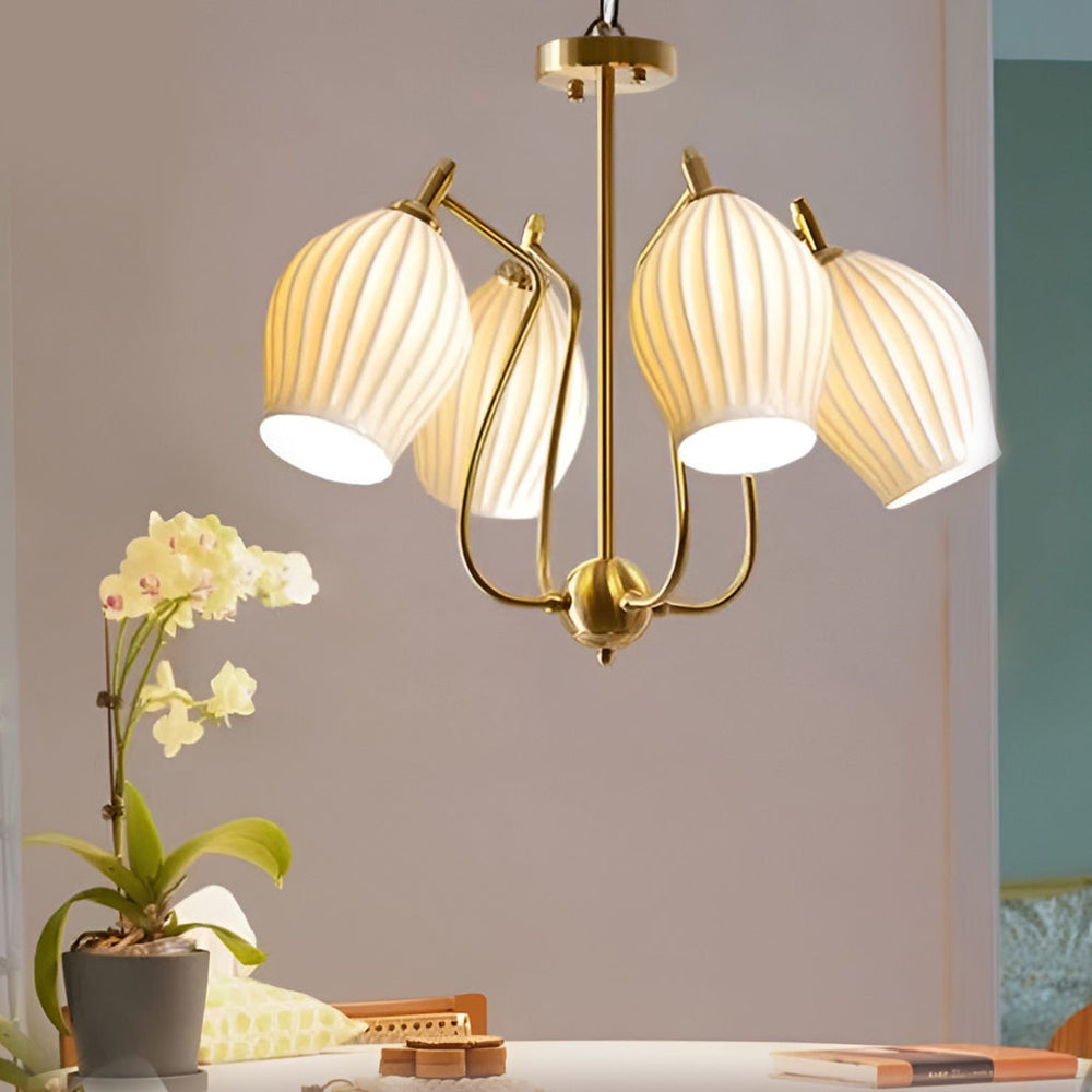 4 Lights Ceramic Flower-Shaped Warm Light Modern Ceiling Light