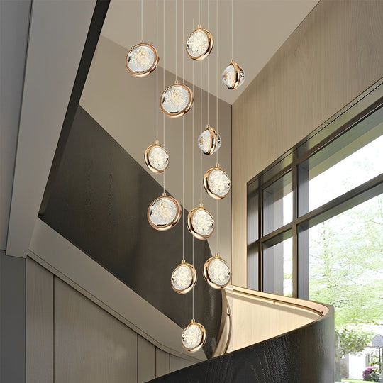 Global Crystal Cluster Adjustable Luxury Staircase Chandelier