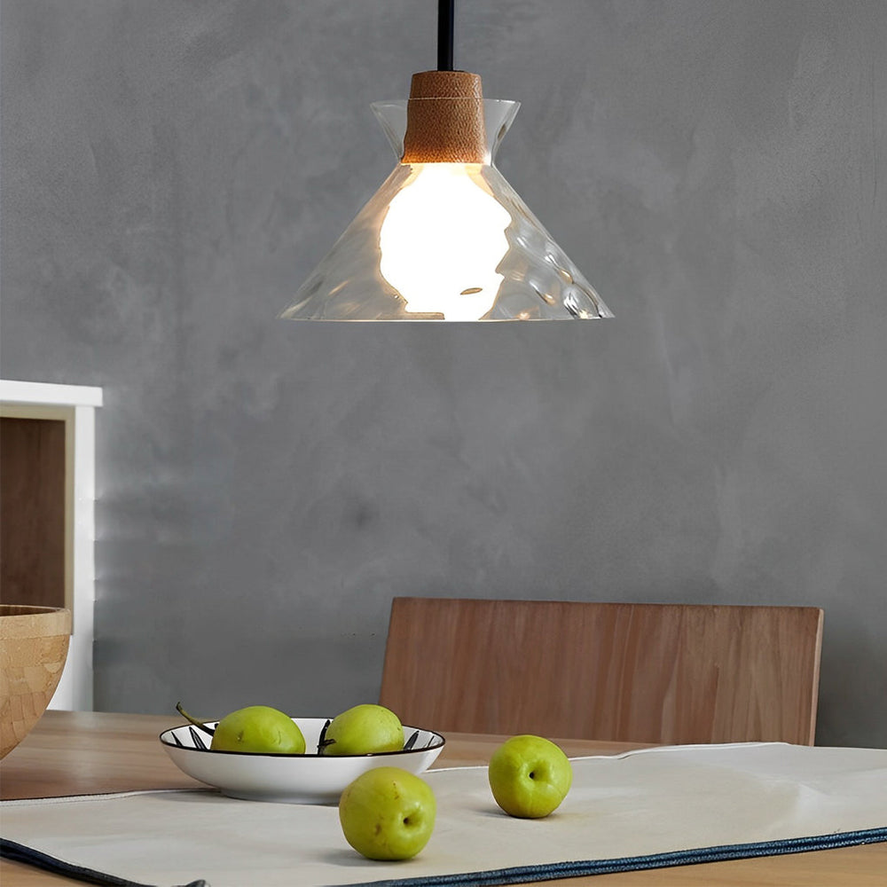 Round Creative Glass Wood Japanese Style Pendant Light Small Chandelier
