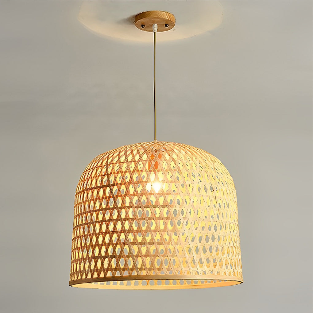 Round Bamboo Hand Woven Pendant Light – Nature Inspired Country Ceiling Light