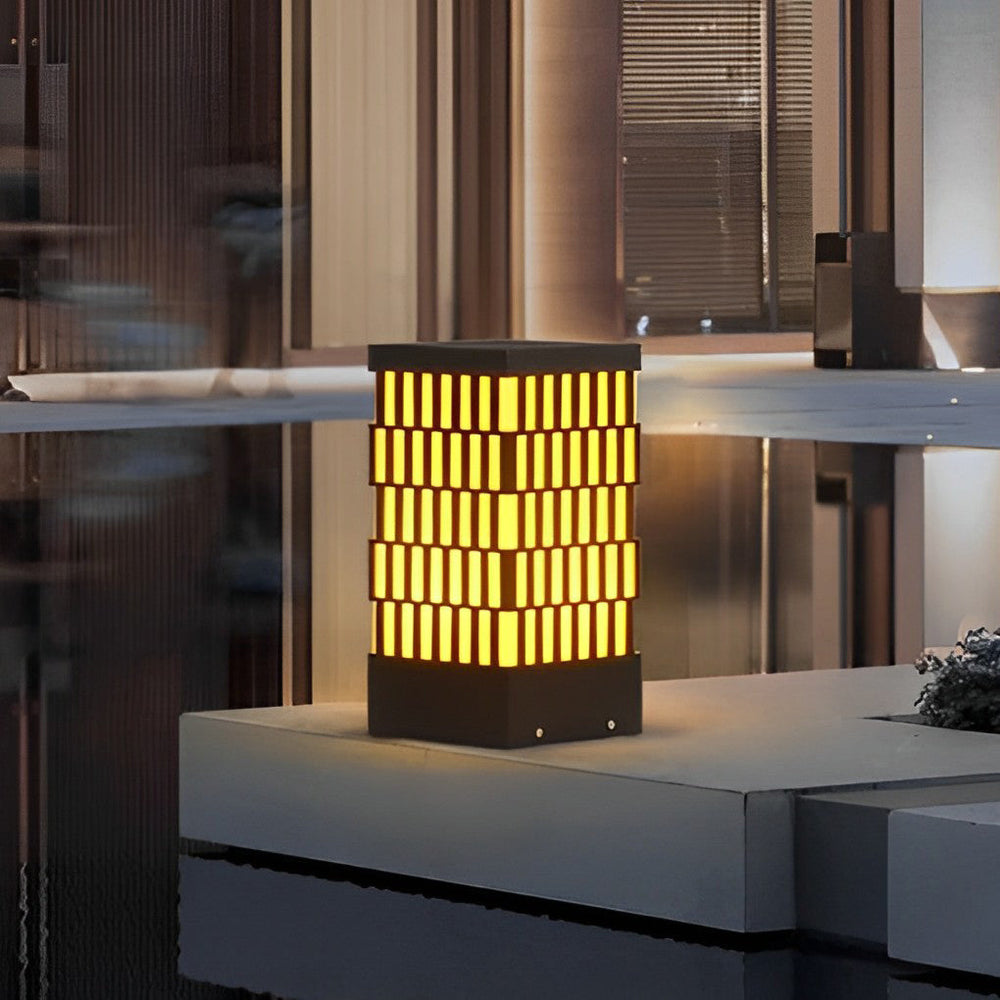 Grid-Designed Black LED Outdoor Lawn Bollard Light