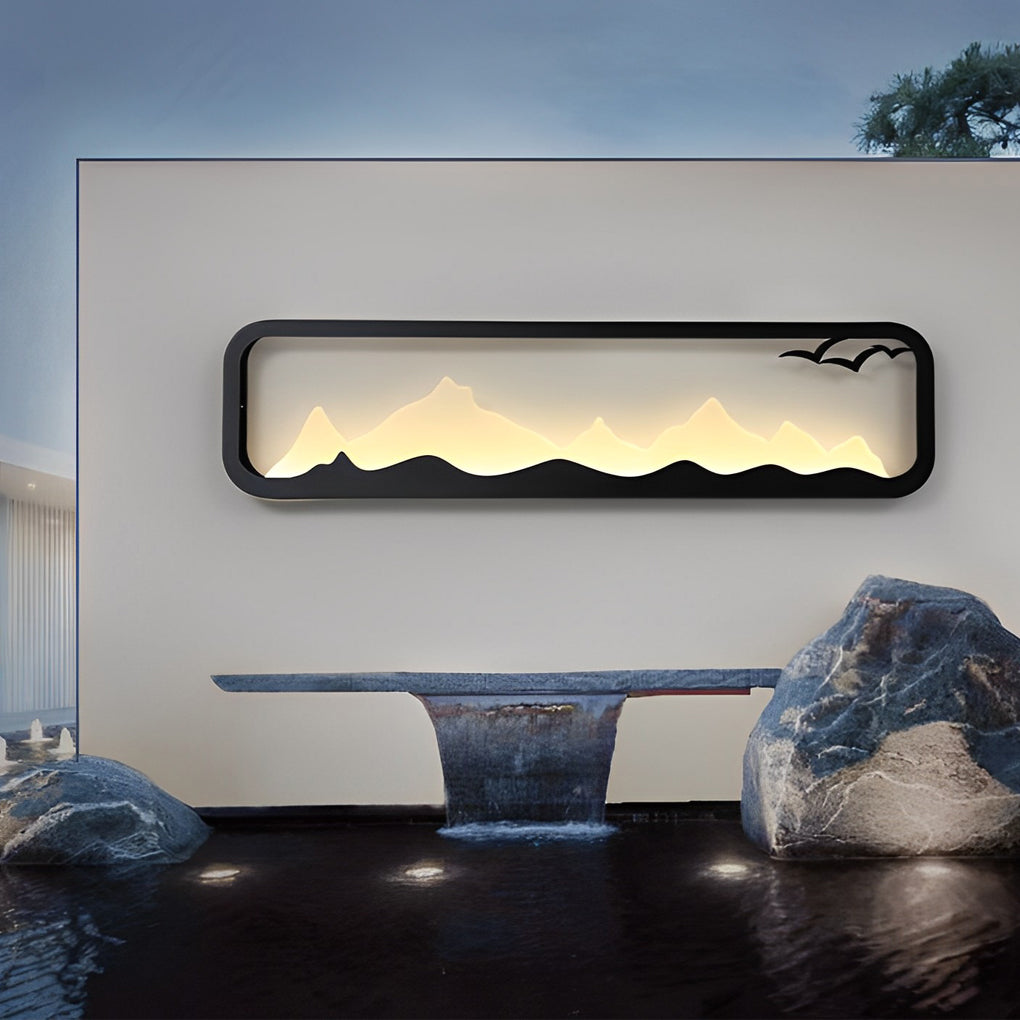 Rectangular Mountain Scenery LED Waterproof Outdoor Wall Lamp