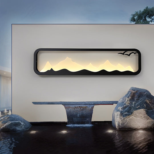 Rectangular Mountain Scenery LED Waterproof Outdoor Wall Lamp