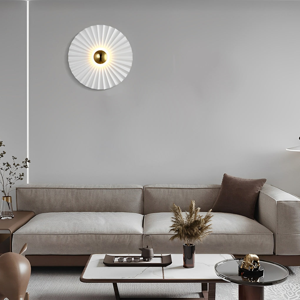 Lotus Leaf Round Pleated LED White Modern Wall Lamp