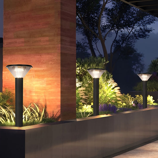 Contemporary Tapered Solar LED Pathway Light Black Cylindrical Outdoor Lighting