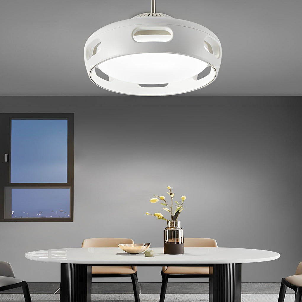 Smart White Bladeless Ceiling Fan with Stepless Dimming LED and Remote Control