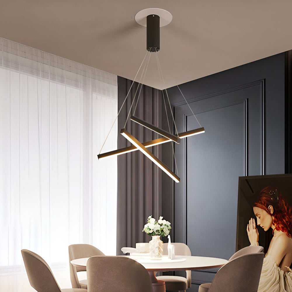 Minimalist Strip – Stepless Dimming LED Black Modern Chandelier with Remote