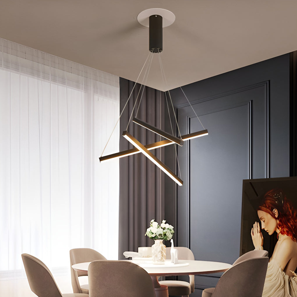 Minimalist Strip – Stepless Dimming LED Black Modern Chandelier with Remote