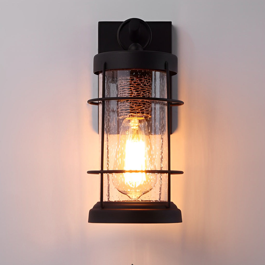 Waterproof Iron Glass Lantern Black Retro Rustic Exterior Wall Light