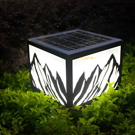 Black Solar LED Fence Post Light with Mountain Pattern Design