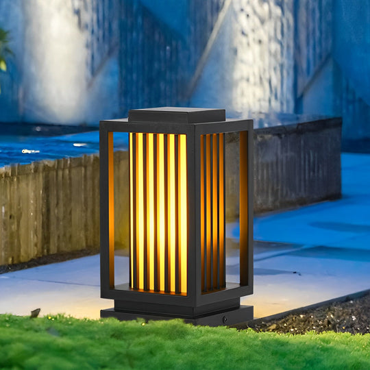 Modern Black LED Cage Pathway Lawn Lights Waterproof Outdoor Lamps