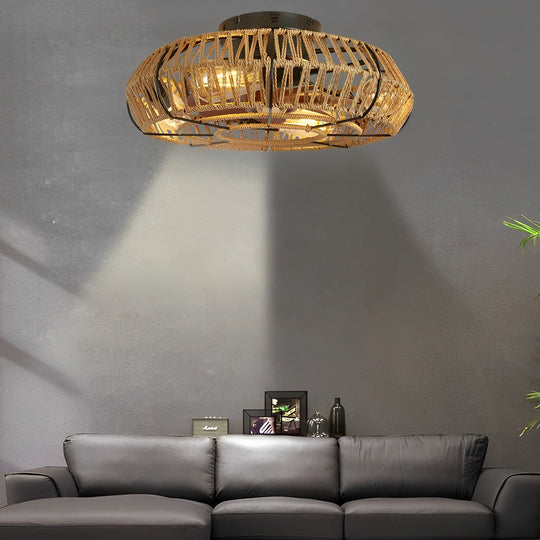 Rattan Iron Bladeless Inverter Ceiling Fan with E27 Light and Timer Control