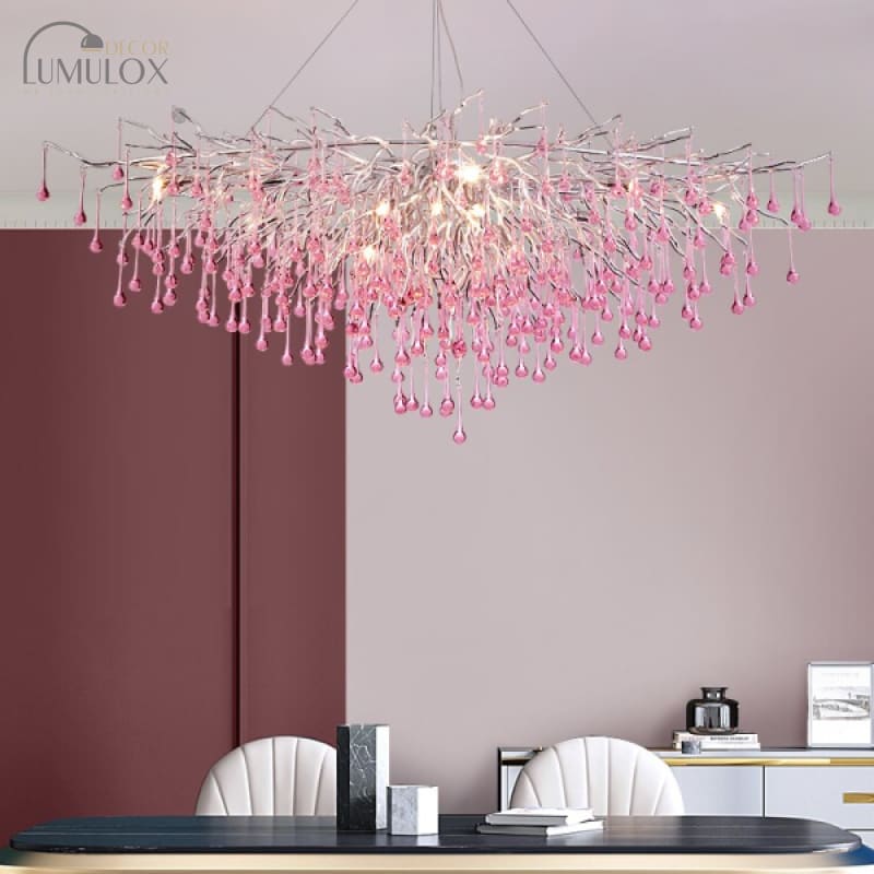 Creative Tree Branch LED Chandelier – Lovely Pink & Blue Pendant Light for Bedrooms