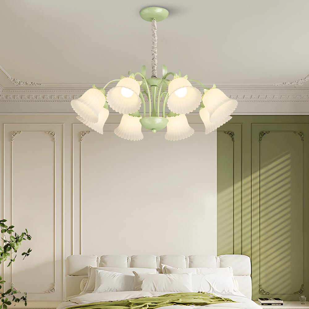 White Flower Chandelier with 3-Step Dimming, 8 Lights