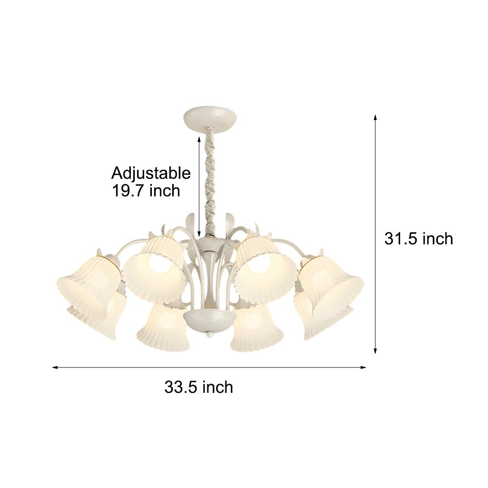White Flower Chandelier with 3-Step Dimming, 8 Lights