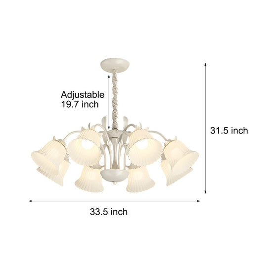 White Flower Chandelier with 3-Step Dimming, 8 Lights