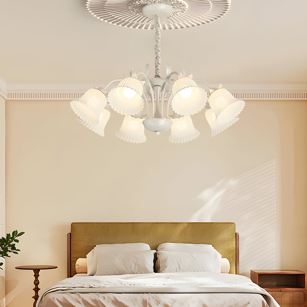 White Flower Chandelier with 3-Step Dimming, 8 Lights