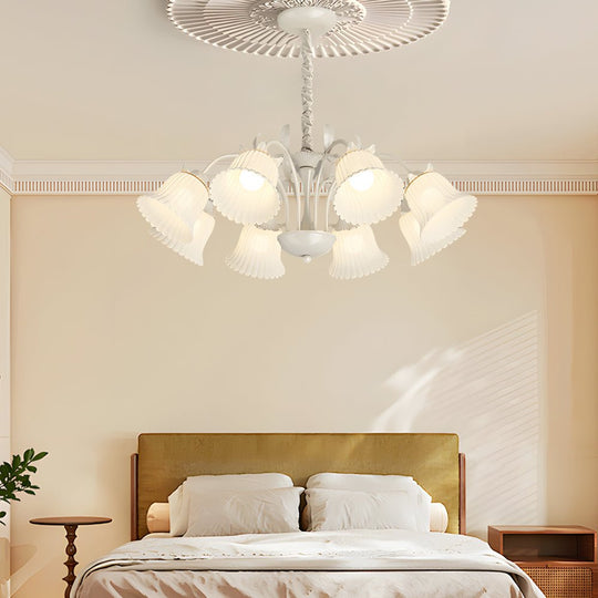 White Flower Chandelier with 3-Step Dimming, 8 Lights