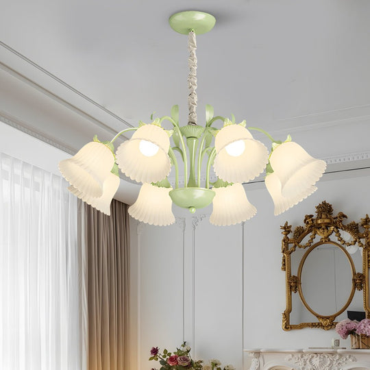 White Flower Chandelier with 3-Step Dimming, 8 Lights