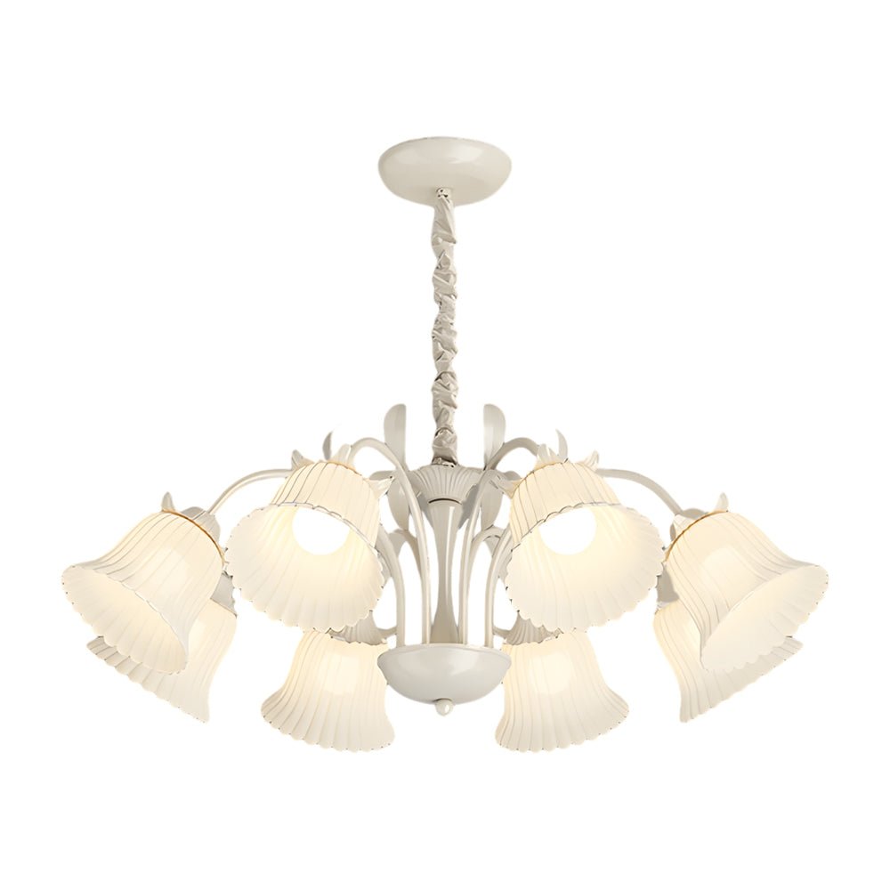 White Flower Chandelier with 3-Step Dimming, 8 Lights