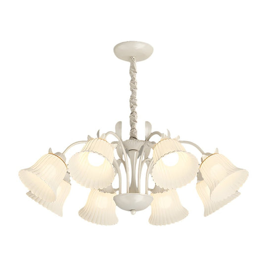 White Flower Chandelier with 3-Step Dimming, 8 Lights