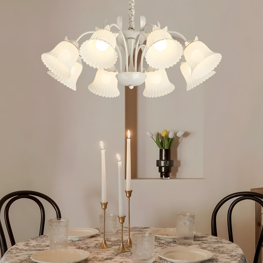 White Flower Chandelier with 3-Step Dimming, 8 Lights