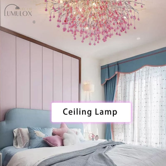 Creative Tree Branch LED Chandelier – Lovely Pink & Blue Pendant Light for Bedrooms