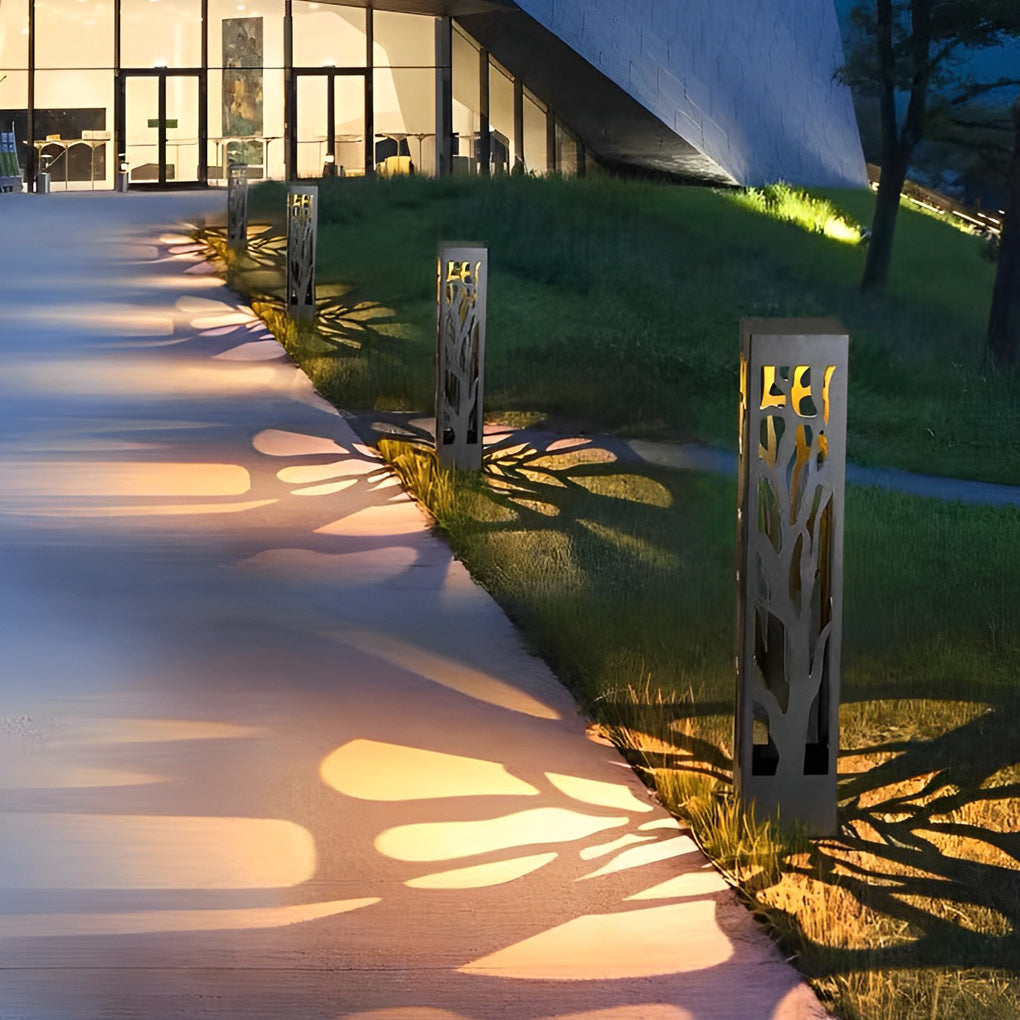 Solar Powered Modern Outdoor Lawn Lights with Hollow Branch Pattern