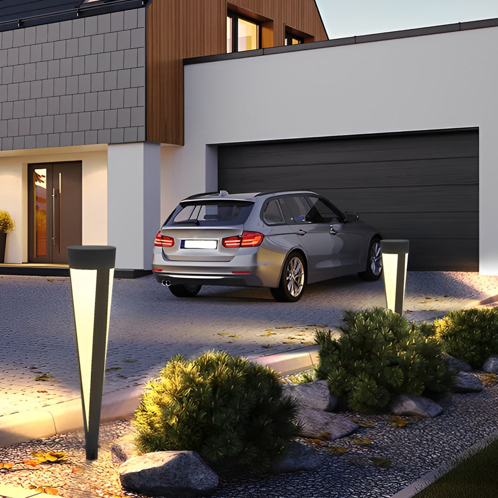 Round Gray Solar LED Outdoor Lawn Light