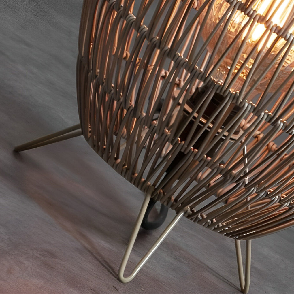 Elegant Handmade Rattan Oval Cage Outdoor Floor Lamp – Rustic Waterproof Lighting