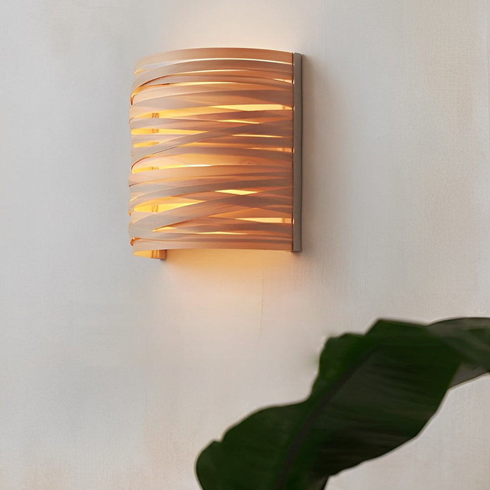 Semi-Cylindrical Handmade Wood Decorative Wall Lamp
