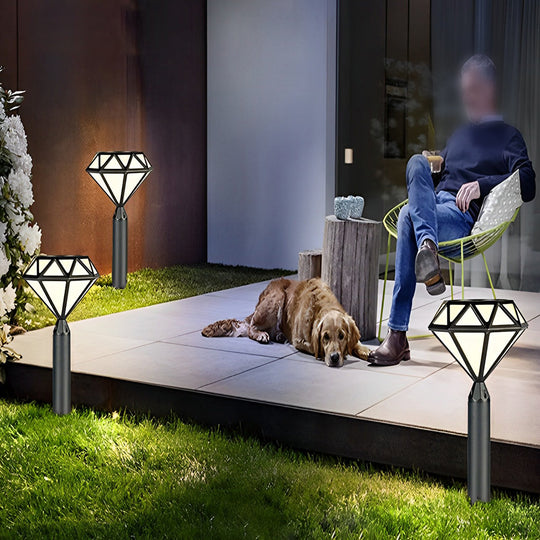 Geometric Diamond-Shaped Black LED Lawn Lamp