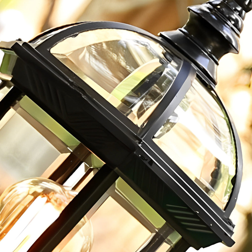Elegant Black Retro Outdoor Post Light with Glass Shade