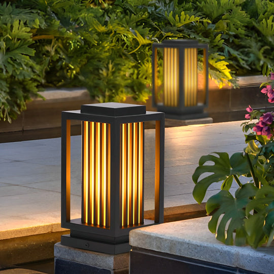 Modern Black LED Cage Pathway Lawn Lights Waterproof Outdoor Lamps