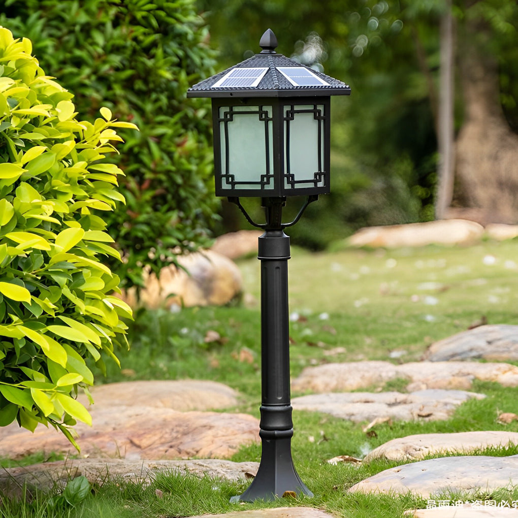 Ancient House Style Solar LED Post Light with 3-Step Dimming
