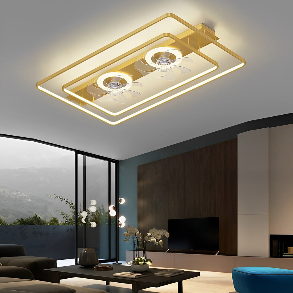 Rectangular LED Dual-Fan Nordic Bladeless Ceiling Fan