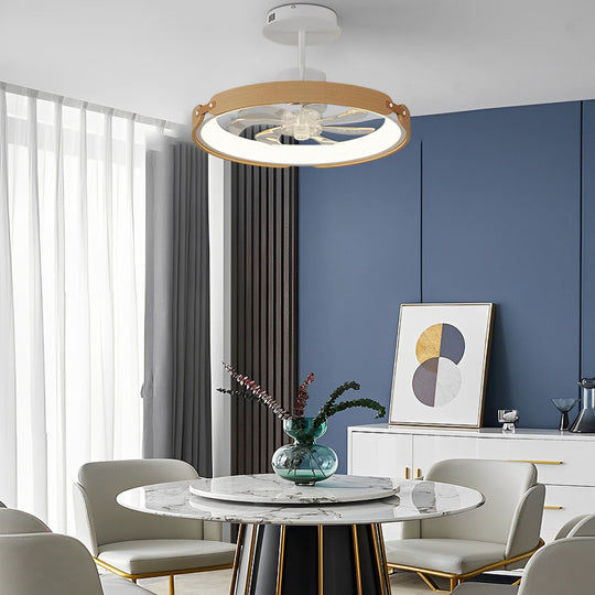 Round Wood LED 3-Step Dimming Bladeless Ceiling Fan with App Control