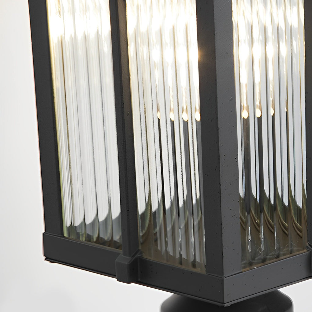 Striped Glass Shade LED Waterproof Outdoor Post Light