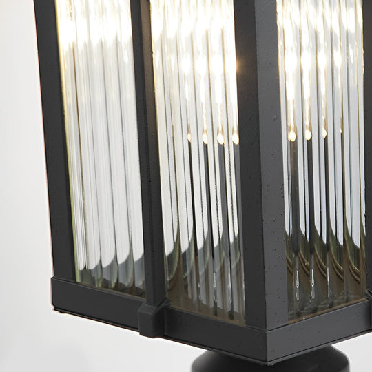 Striped Glass Shade LED Waterproof Outdoor Post Light